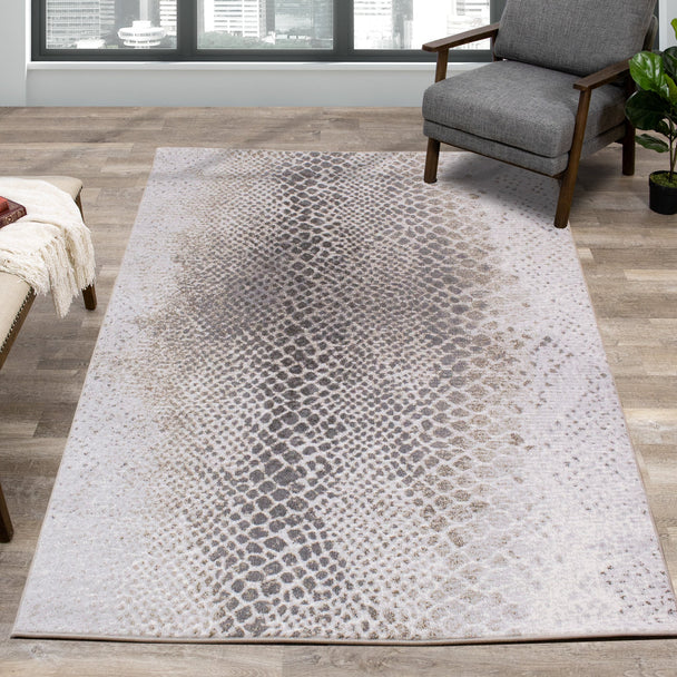 Intrigue Cream Grey Brown Snake Skin Rug - Furniture Depot