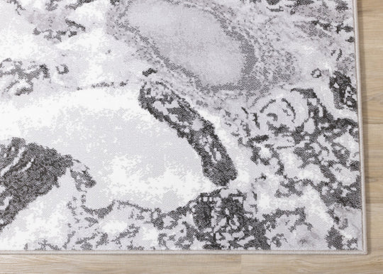 Intrigue White Grey Marble Swirl Rug - Furniture Depot