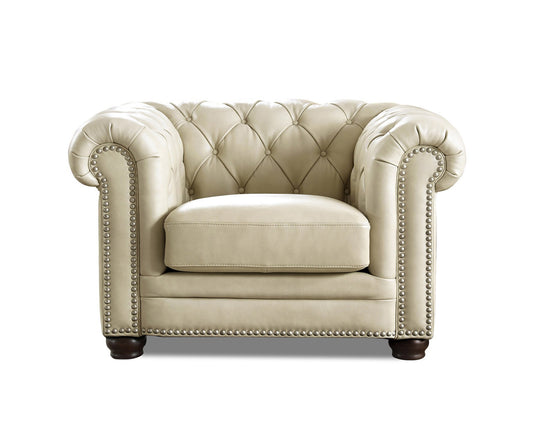 Kennedy Collection in 100% Leather Birmingham Egg Shell - Furniture Depot