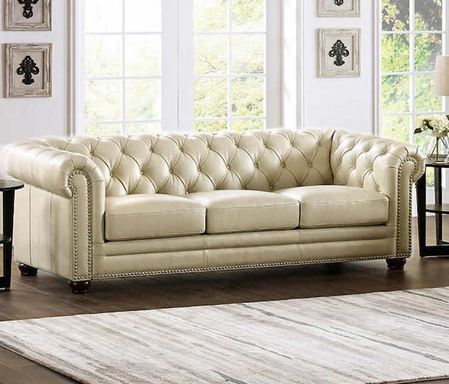 Kennedy Collection in 100% Leather Birmingham Egg Shell - Furniture Depot