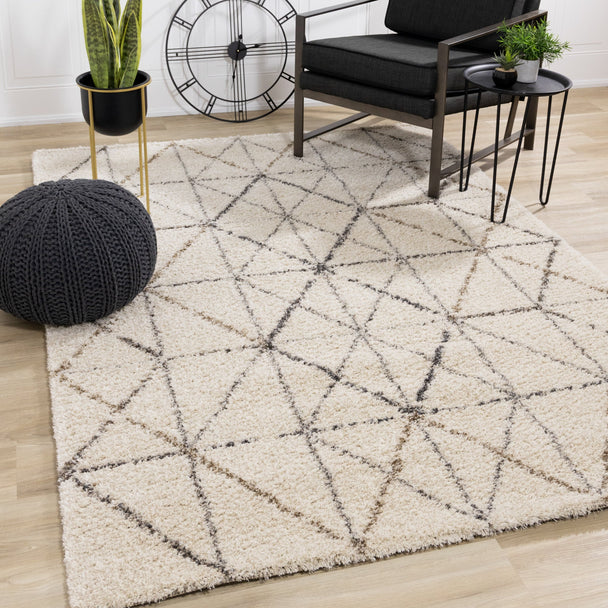 Lane Cream Grey Geometric Luxury Rug - Furniture Depot