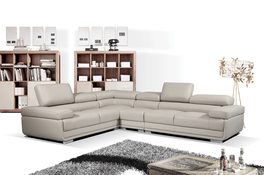Hollywood Leather Sectional Light Grey - Furniture Depot