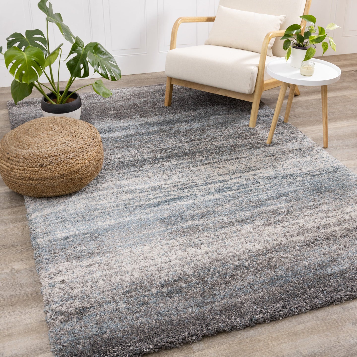 Maroq Grey Blue Distressed Stripes Soft Touch Rug - Furniture Depot