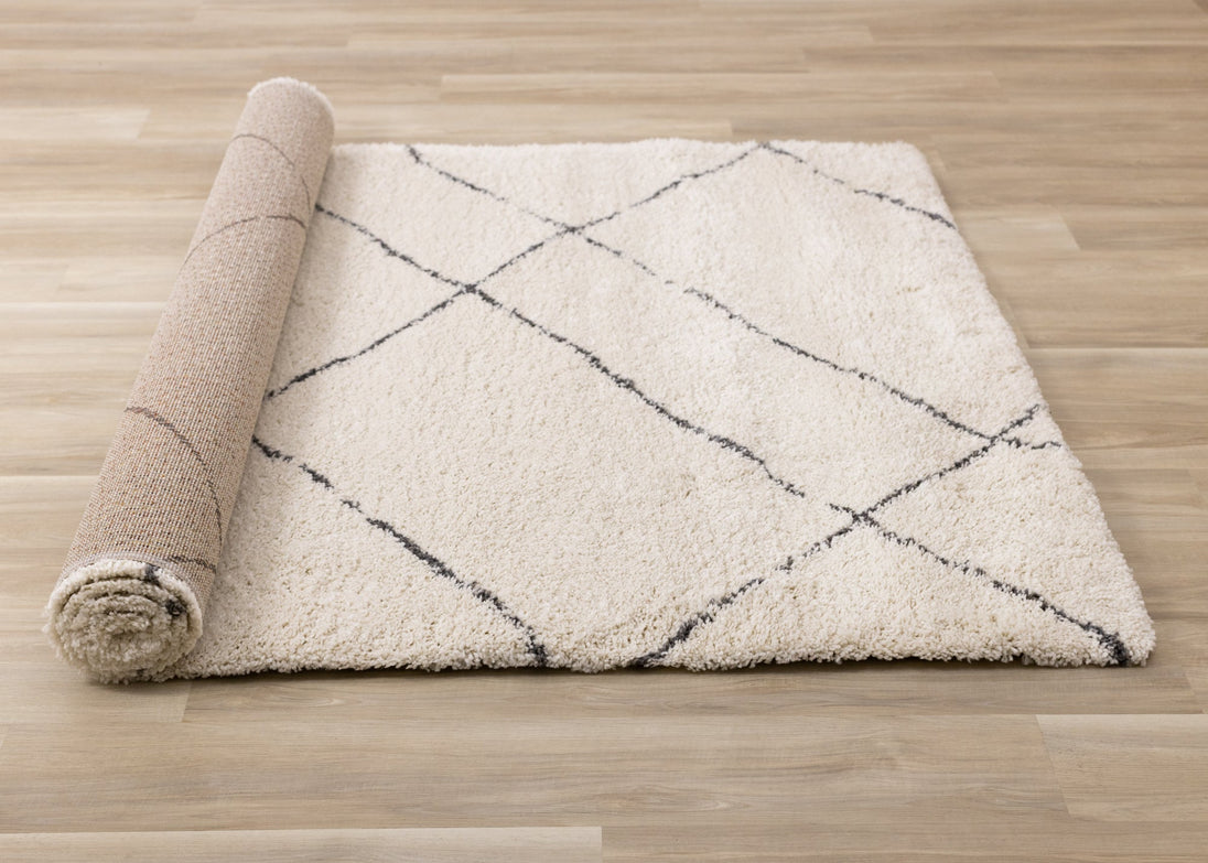 Maroq Cream Grey Uneven Trellis Rug - Furniture Depot