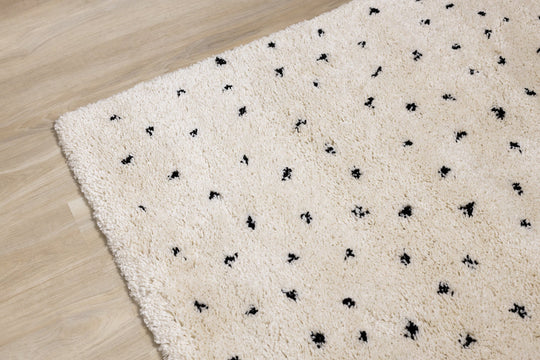 Maroq Cream Black Polka Dot Shag Rug - Furniture Depot