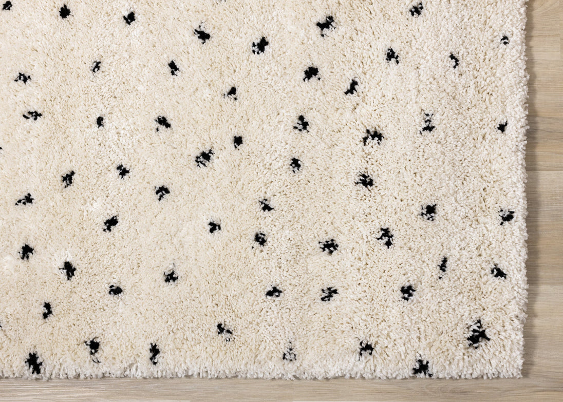 Maroq Cream Black Polka Dot Shag Rug - Furniture Depot