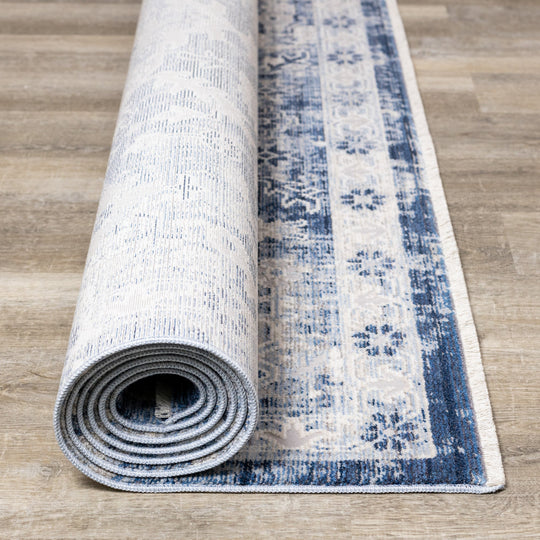 Monaco Blue Grey Cream Soft Elegant Rug - Furniture Depot