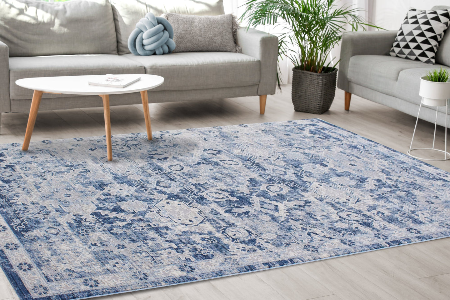 Monaco Blue Grey Cream Soft Elegant Rug - Furniture Depot