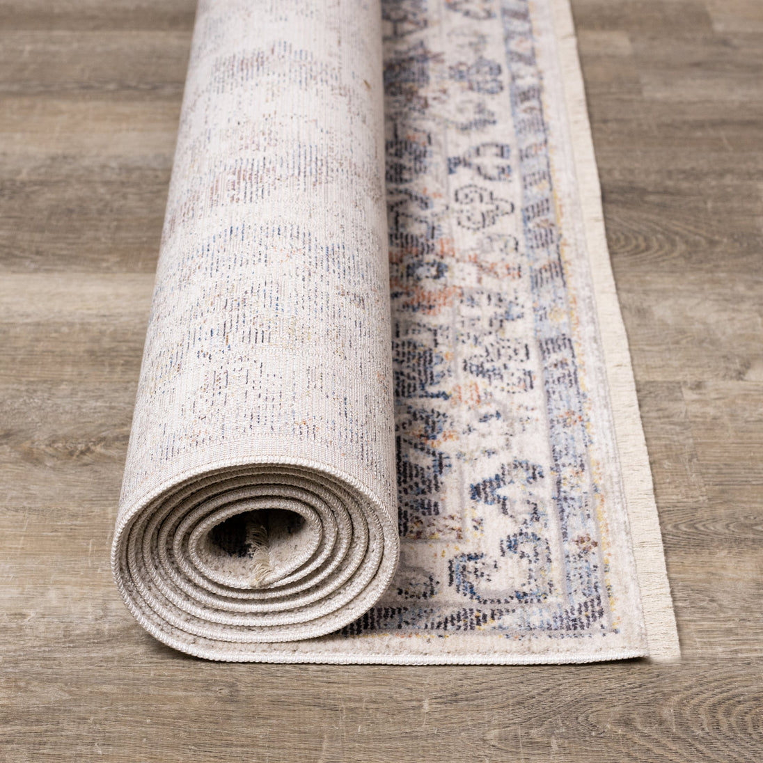 Monaco Cream Grey Blue Traditional Border Rug - Furniture Depot