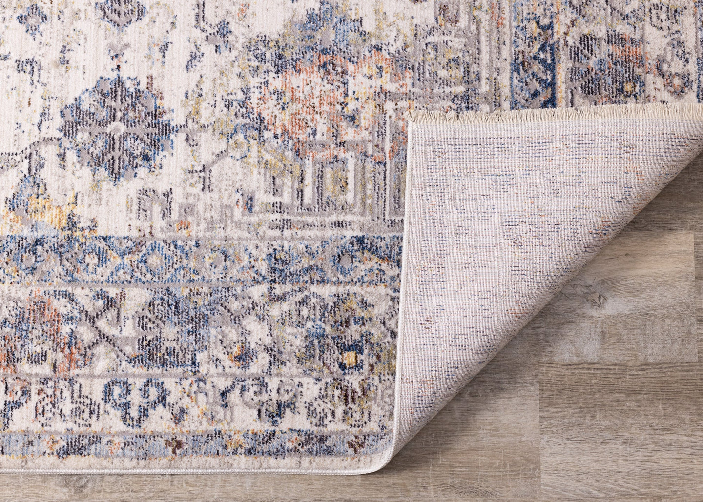 Monaco Cream Grey Blue Traditional Border Rug - Furniture Depot