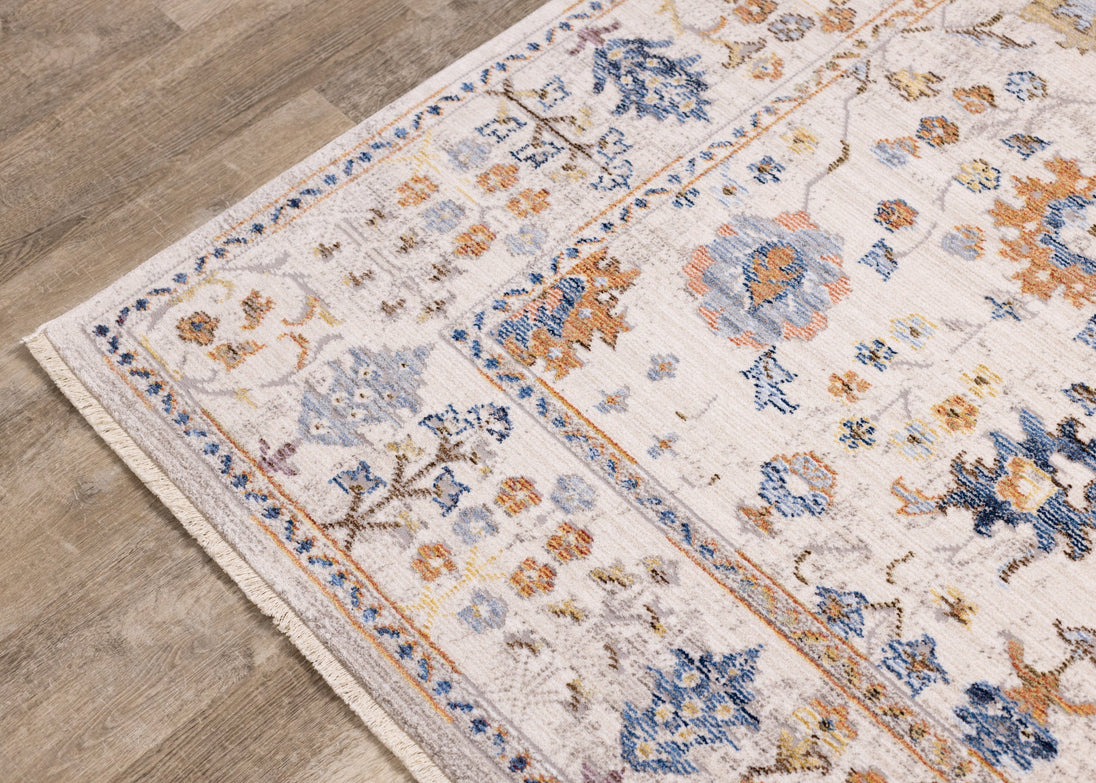 Monaco Cream Blue Orange Floral Traditional Rug - Furniture Depot