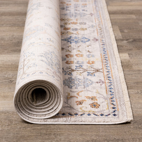 Monaco Cream Blue Orange Floral Traditional Rug - Furniture Depot