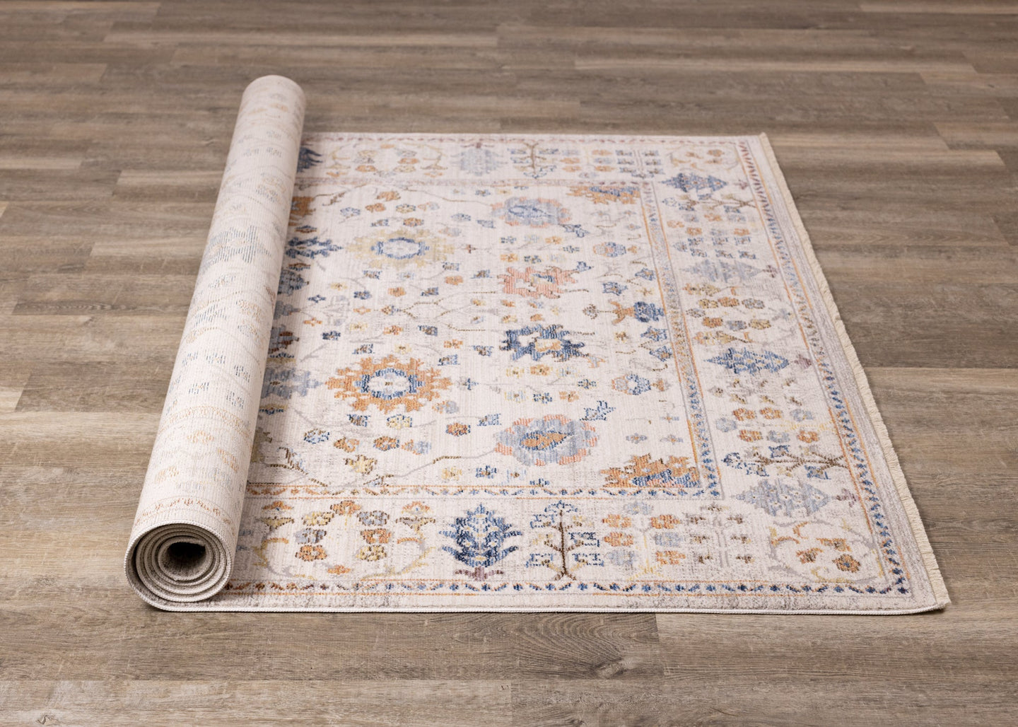 Monaco Cream Blue Orange Floral Traditional Rug - Furniture Depot