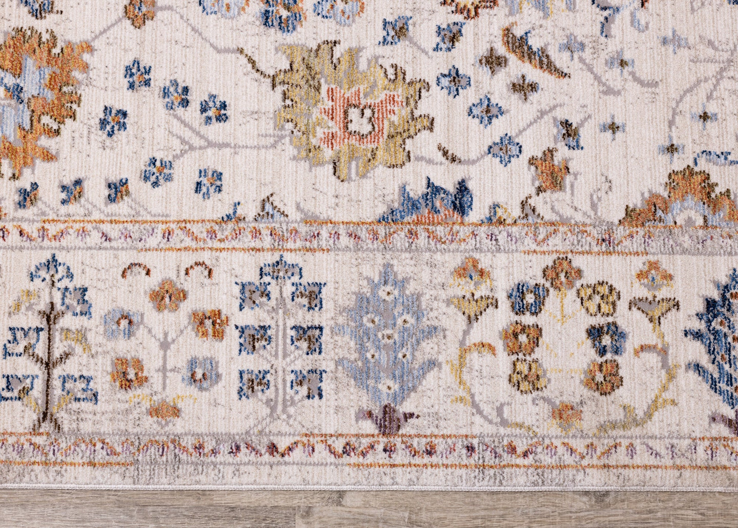 Monaco Cream Blue Orange Floral Traditional Rug - Furniture Depot