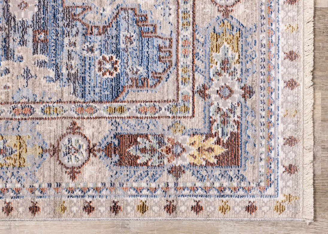 Monaco Grey Blue Orange Elaborate Border Rug - Furniture Depot