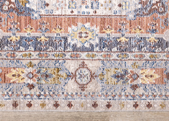 Monaco Grey Blue Orange Elaborate Border Rug - Furniture Depot