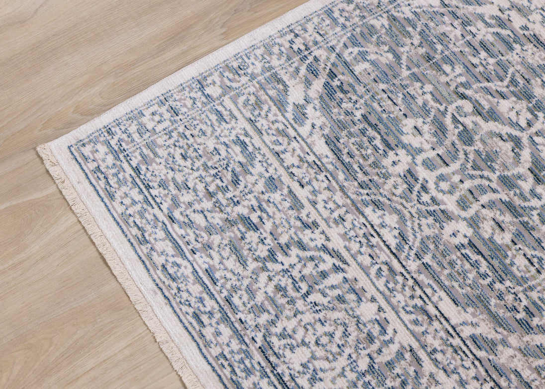 Monaco Blue Cream Grey Contemporary Elegant Swirl Rug - Furniture Depot