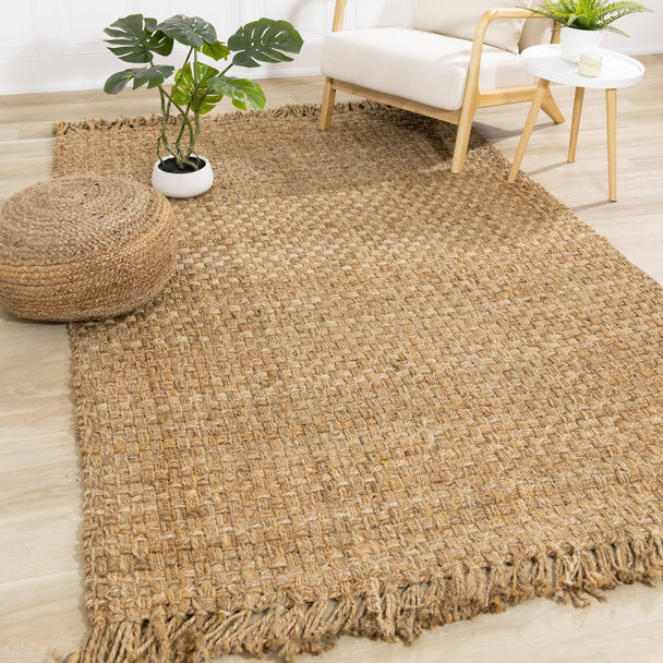 Naturals Jute Beige Basketweave Rug - Furniture Depot