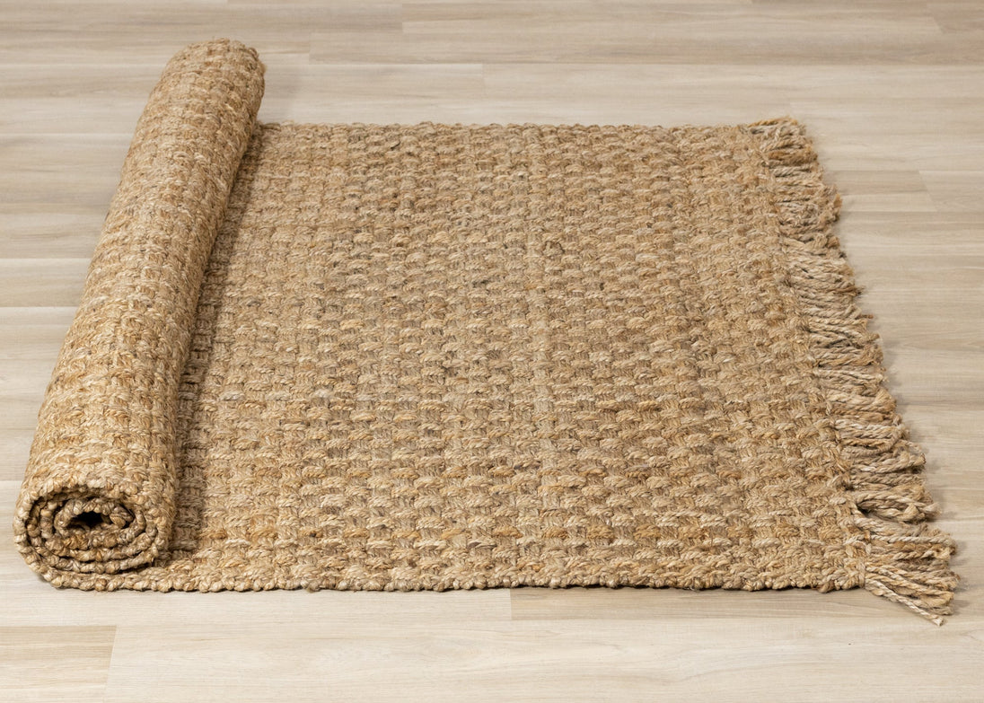 Naturals Jute Beige Basketweave Rug - Furniture Depot