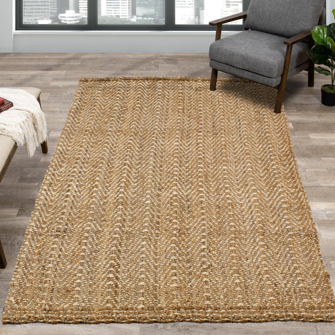 Naturals Beige Cream Jute Rug - Furniture Depot