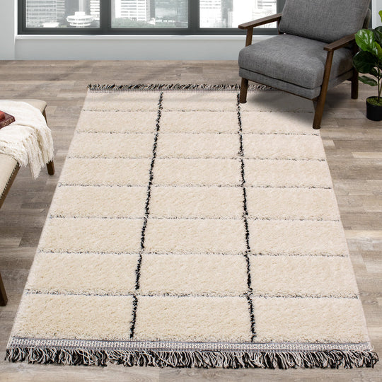 Novato Cream Black Striped Rug - Furniture Depot