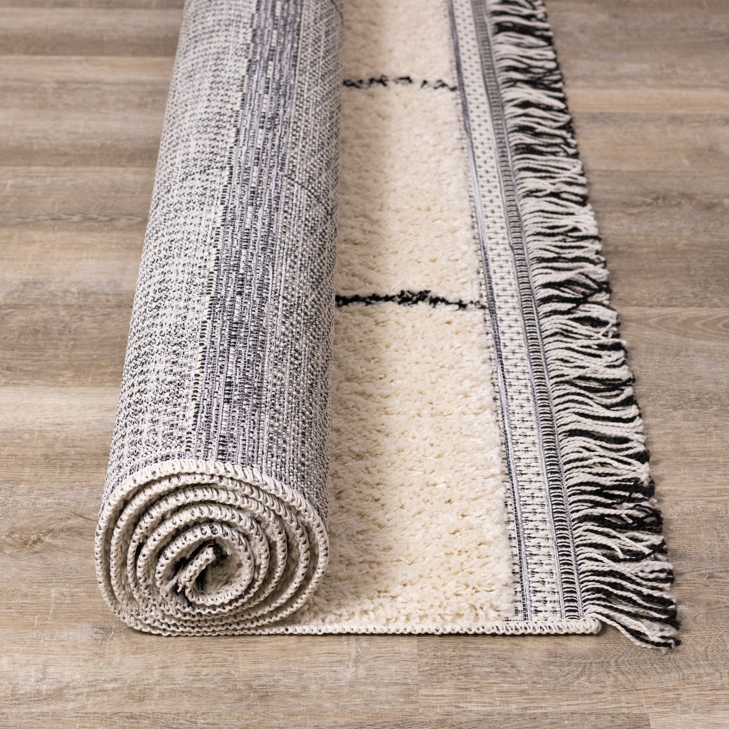 Novato Cream Black Striped Rug - Furniture Depot