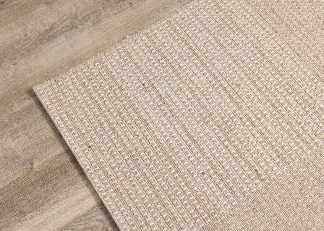 Peak Beige Variegated Texture Block Wool Rug - Furniture Depot