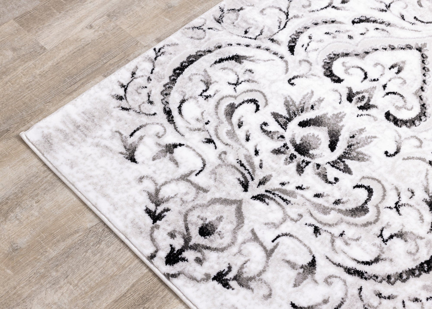 Platinum Venetian Silver Damask Rug - Furniture Depot