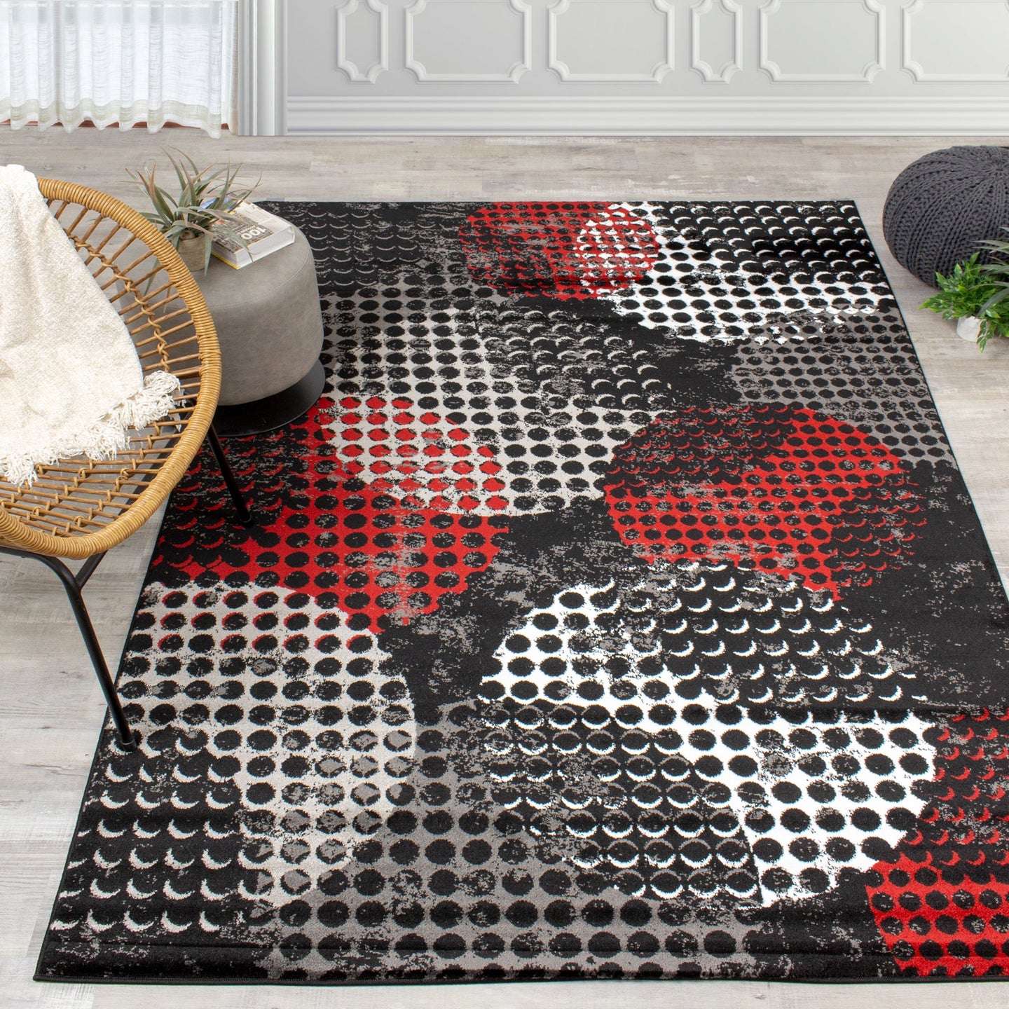 Platinum Industrial Red Black Crate Rug - Furniture Depot