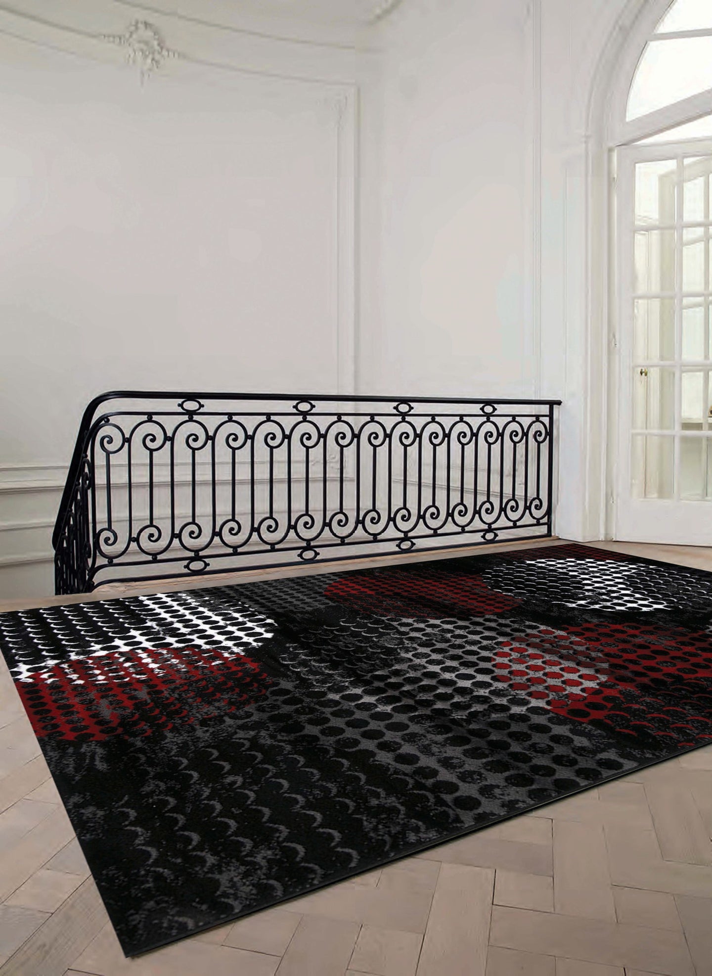 Platinum Industrial Red Black Crate Rug - Furniture Depot