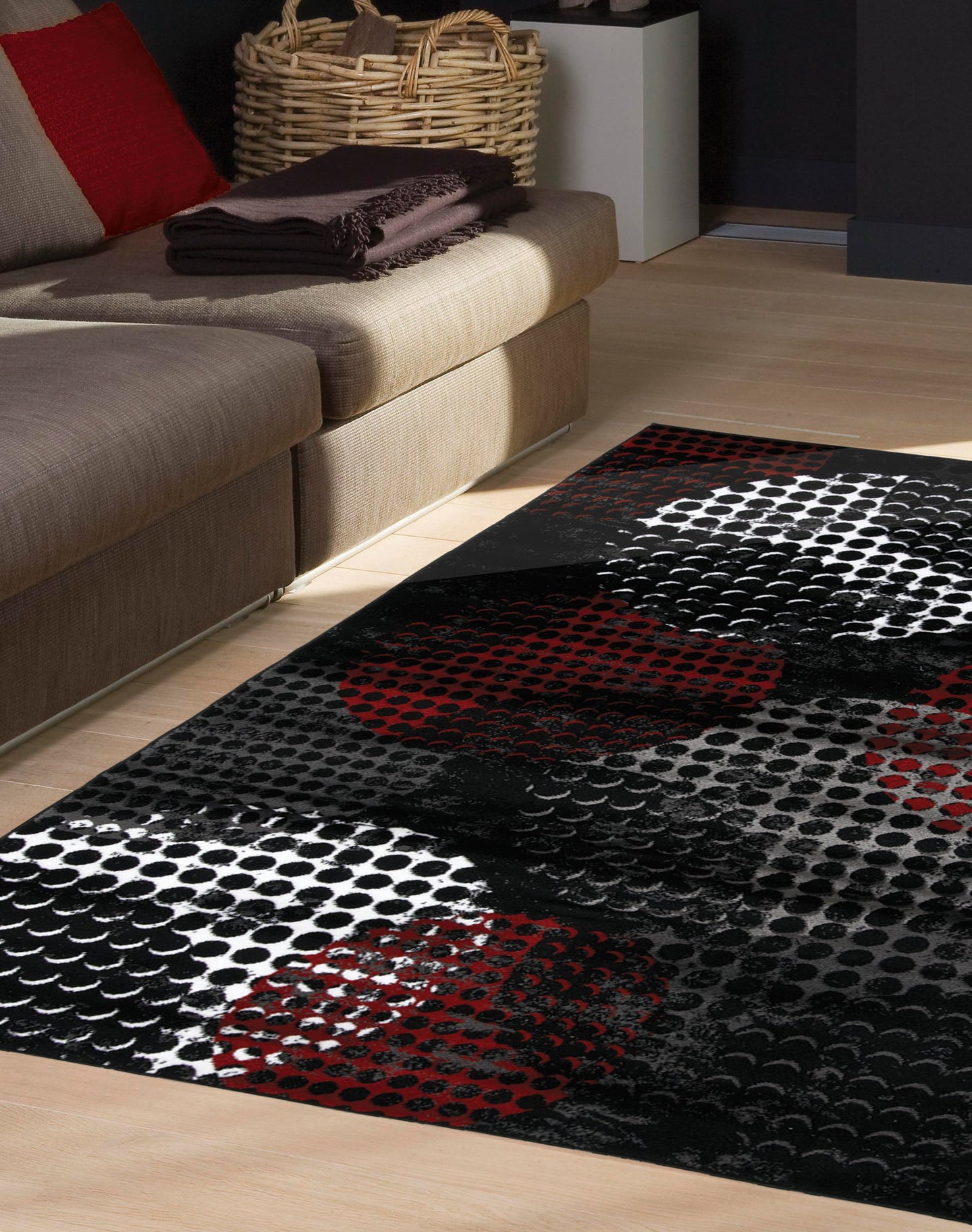 Platinum Industrial Red Black Crate Rug - Furniture Depot