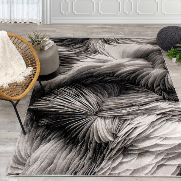 Platinum Grey Feathers Rug - Furniture Depot