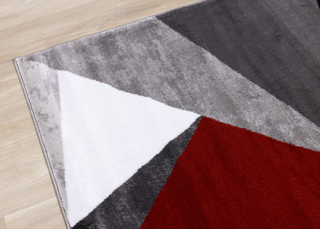 Platinum Red Grey Black Triangles Rug - Furniture Depot