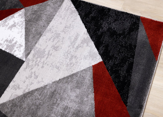 Platinum Red Grey Black Triangles Rug - Furniture Depot