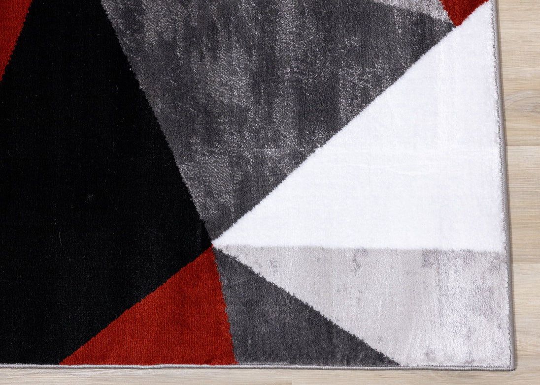 Platinum Red Grey Black Triangles Rug - Furniture Depot