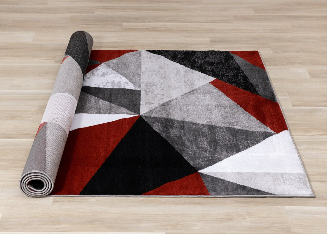 Platinum Red Grey Black Triangles Rug - Furniture Depot