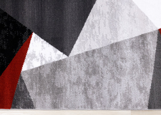 Platinum Red Grey Black Triangles Rug - Furniture Depot