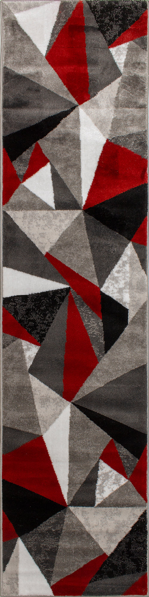 Platinum Red Grey Black Triangles Rug - Furniture Depot