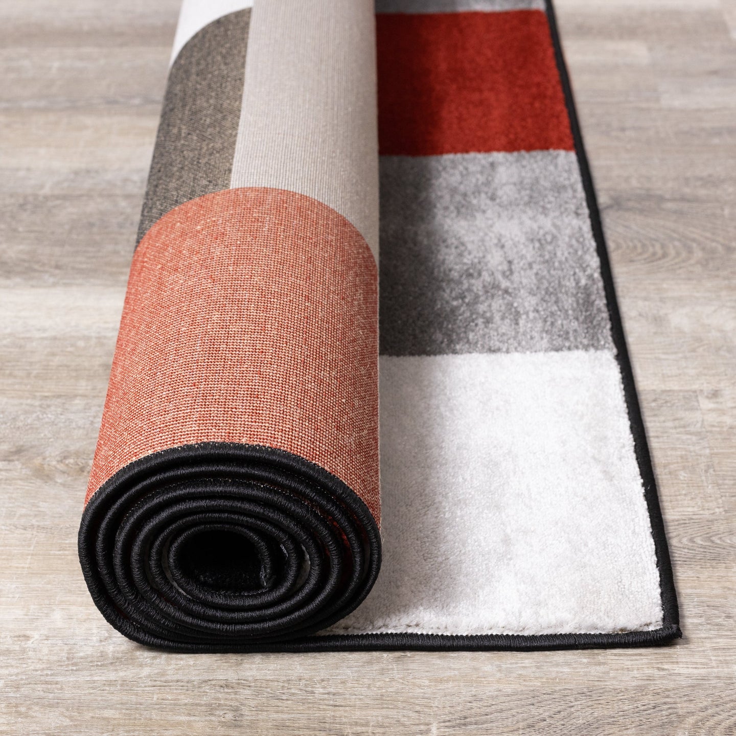 Platinum Red Black Grey Blocks Rug - Furniture Depot