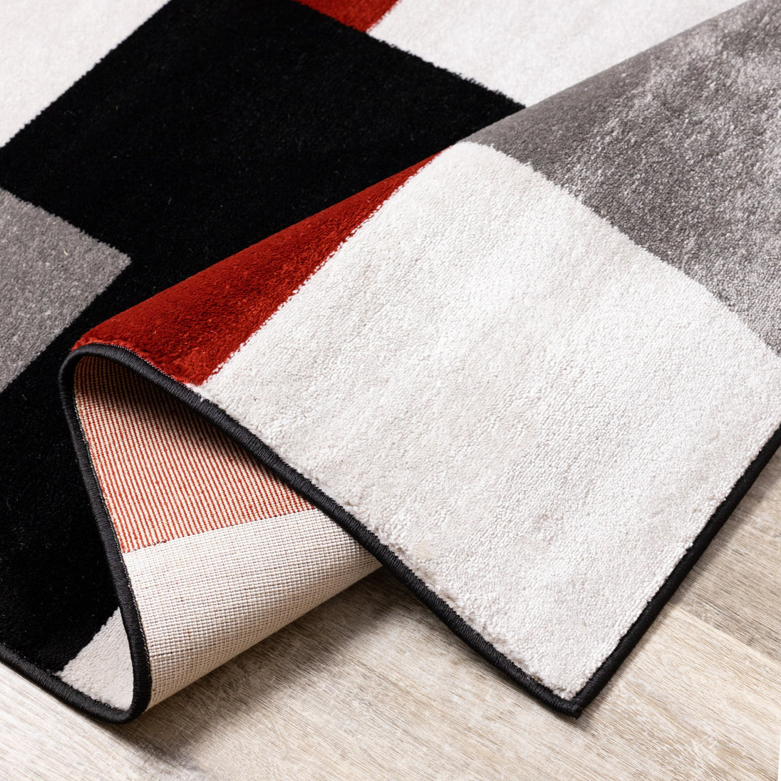 Platinum Red Black Grey Blocks Rug - Furniture Depot