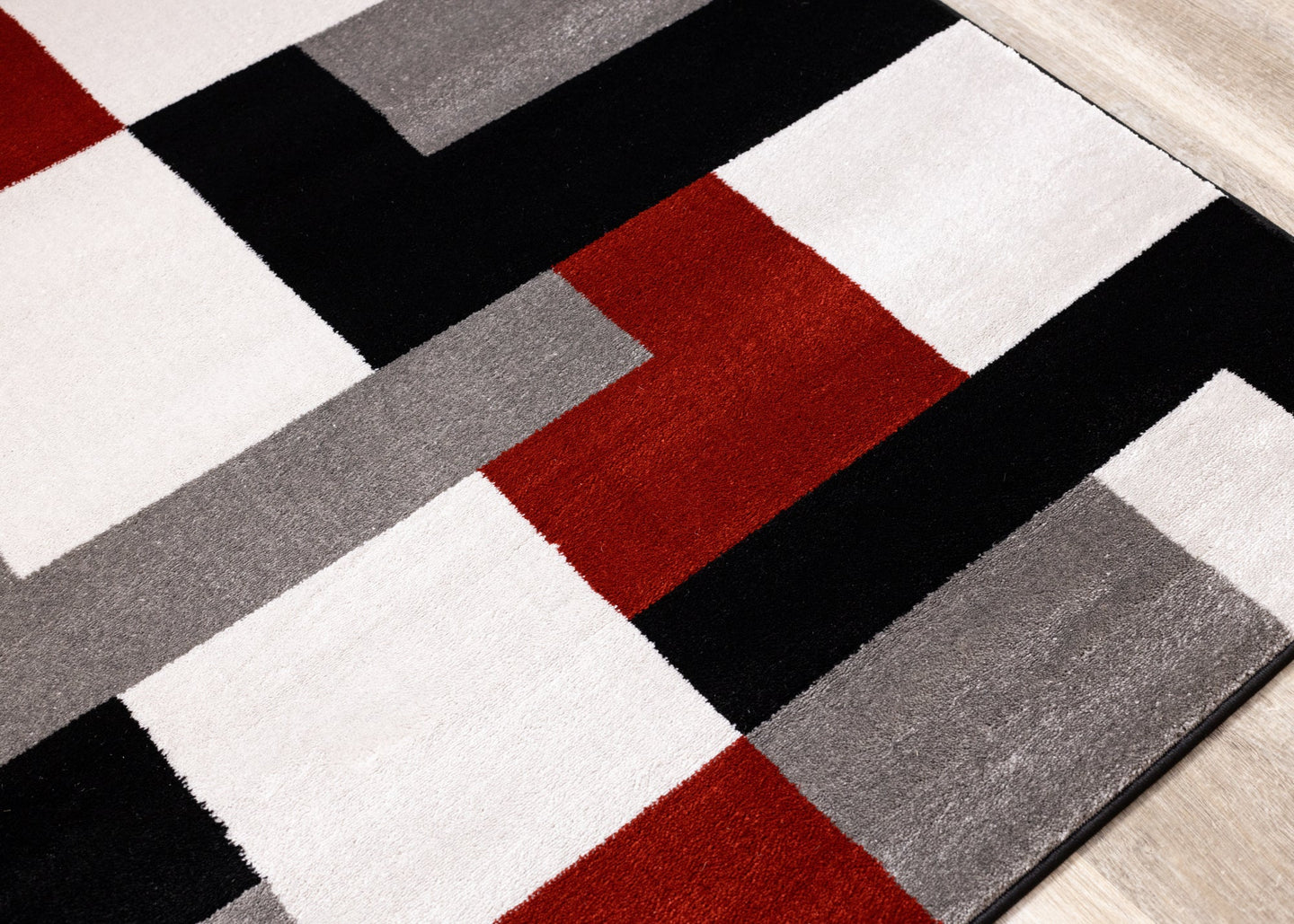 Platinum Red Black Grey Blocks Rug - Furniture Depot