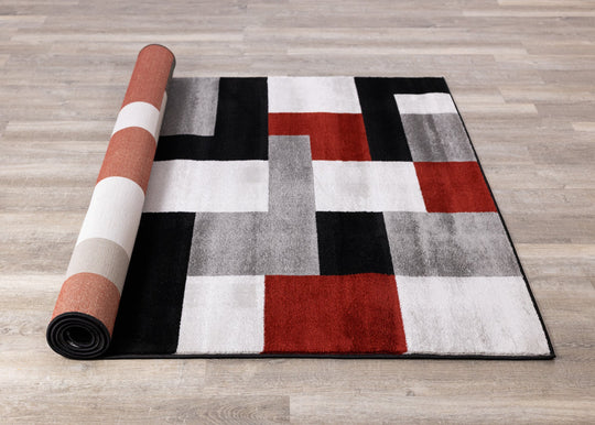 Platinum Red Black Grey Blocks Rug - Furniture Depot