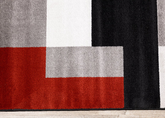 Platinum Red Black Grey Blocks Rug - Furniture Depot