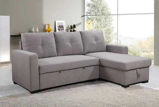 VICTOR LHF/RHF CONFIGURABLE SLEEPER SECTIONAL W/ STORAGE - LIGHT GREY LINEN - Furniture Depot