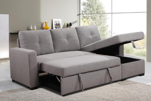 VICTOR LHF/RHF CONFIGURABLE SLEEPER SECTIONAL W/ STORAGE - LIGHT GREY LINEN - Furniture Depot