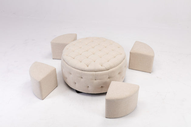 Royce 5 Piece Storage Ottoman - Cream - Furniture Depot (6861200031917)