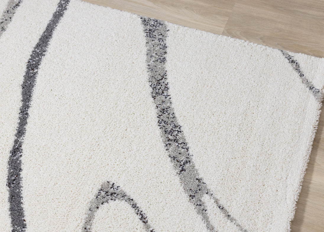 Ravine Cream Grey Wishbone Shag Rug - Furniture Depot