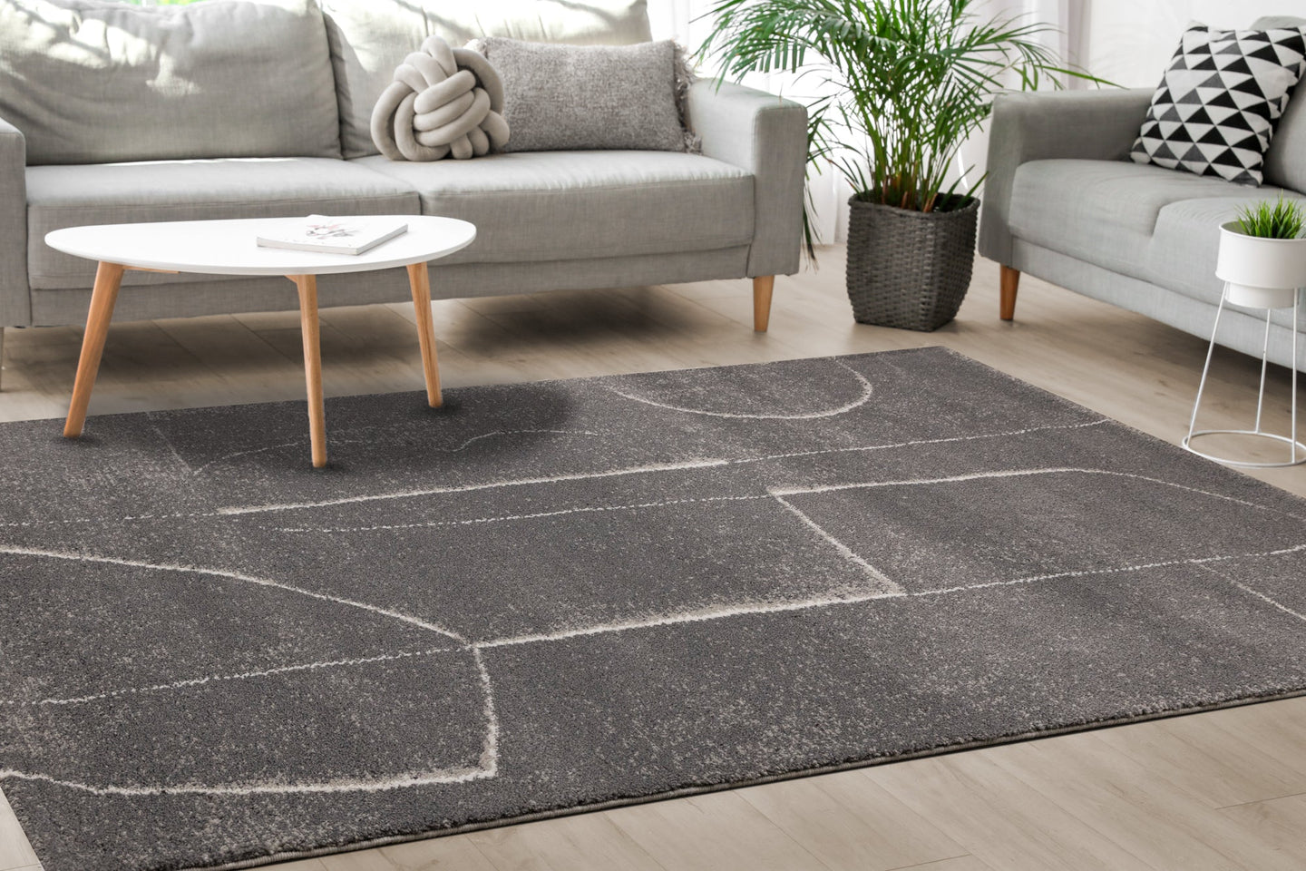 Ravine Grey Cream Strokes Rug - Furniture Depot