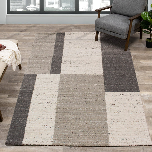 Ravine Cream Grey Rectangles Rug - Furniture Depot