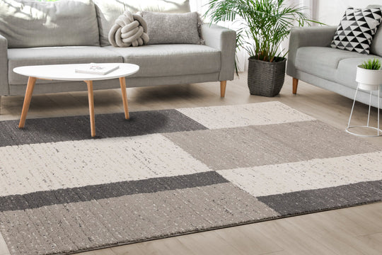 Ravine Cream Grey Rectangles Rug - Furniture Depot